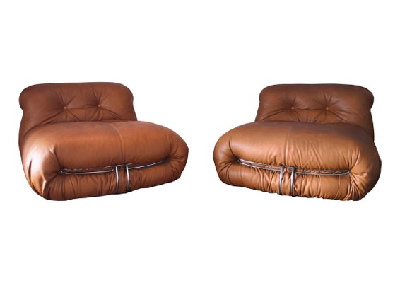 Cognac Leather Soriana Lounge Chairs by Tobia & Afra Scarpa for Cassina, 1969, Set of 2-RPH-889070