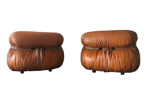 Cognac Leather Soriana Lounge Chairs by Tobia & Afra Scarpa for Cassina, 1969, Set of 2-RPH-889070