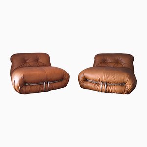 Cognac Leather Soriana Lounge Chairs by Tobia & Afra Scarpa for Cassina, 1969, Set of 2-RPH-889070