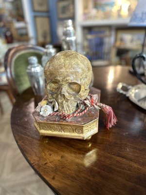 Collectible Memento Mori with Gilded Wooden Base, 1900s-UAI-2024516