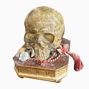 Collectible Memento Mori with Gilded Wooden Base, 1900s-UAI-2024516