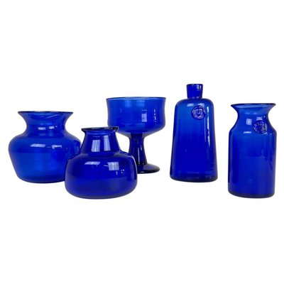 Collection of Five Blue Vases by Erik Hoglund, Sweden, 1960s, Set of 5-UYK-935028