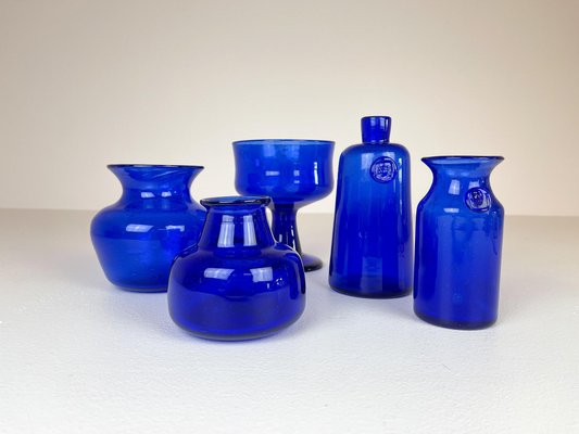 Collection of Five Blue Vases by Erik Hoglund, Sweden, 1960s, Set of 5-UYK-935028