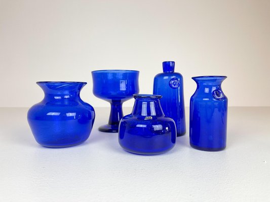 Collection of Five Blue Vases by Erik Hoglund, Sweden, 1960s, Set of 5-UYK-935028