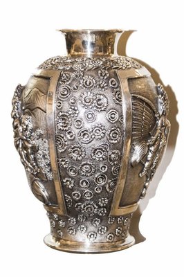 Colonial Age Oriental Silver Vase, 1900s-ZCI-751973