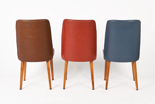 Colored Leather Chairs from Anonima Castelli, 1950s, Italy, Set of 4-JDR-1274884