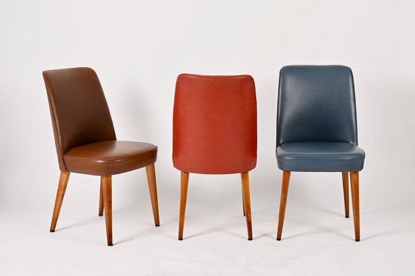 Colored Leather Chairs from Anonima Castelli, 1950s, Italy, Set of 4-JDR-1274884