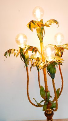 Colored Metal Palm Tree Floor Lamp with Wooden Stand, Italy, 1970s-KK-1082896