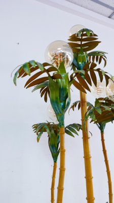 Colored Metal Palm Tree Floor Lamp with Wooden Stand, Italy, 1970s-KK-1082896