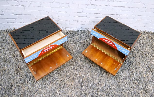 Colorful Bedside Tables With Glass Countertop, 1960s, Set of 2-QFD-1311161