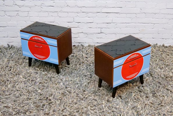 Colorful Bedside Tables With Glass Countertop, 1960s, Set of 2-QFD-1311161