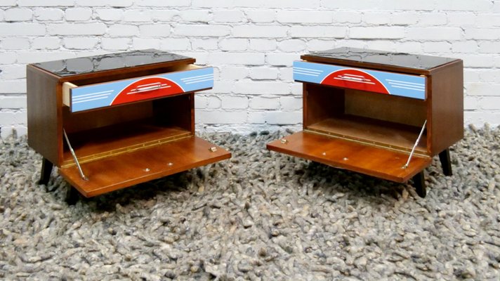 Colorful Bedside Tables With Glass Countertop, 1960s, Set of 2-QFD-1311161