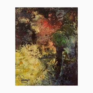 Colourful Abstract Painting, 20th-Century, Oil on Paper-AOI-1178957