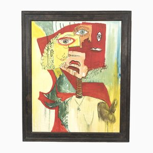 Colourful Composition, Wood & Textile Artwork, Framed-OKG-1789563