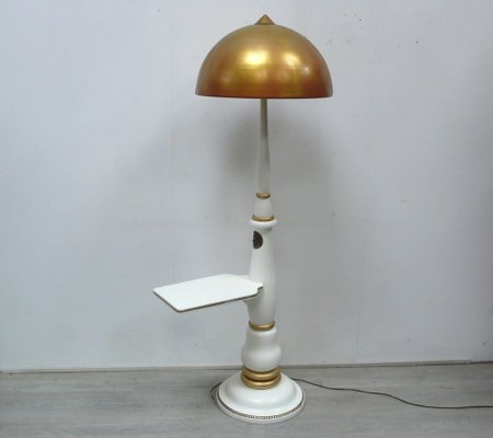 Column Floor Lamp in Wood and Metal with Gilt Bronze Shade, 1940s-HIZ-1807298