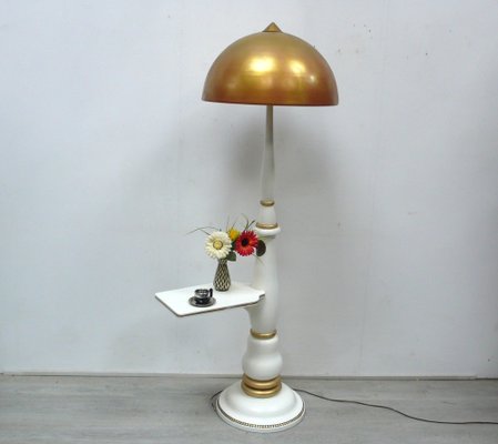 Column Floor Lamp in Wood and Metal with Gilt Bronze Shade, 1940s-HIZ-1807298