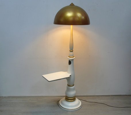 Column Floor Lamp in Wood and Metal with Gilt Bronze Shade, 1940s-HIZ-1807298