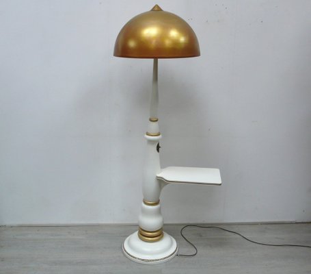 Column Floor Lamp in Wood and Metal with Gilt Bronze Shade, 1940s-HIZ-1807298