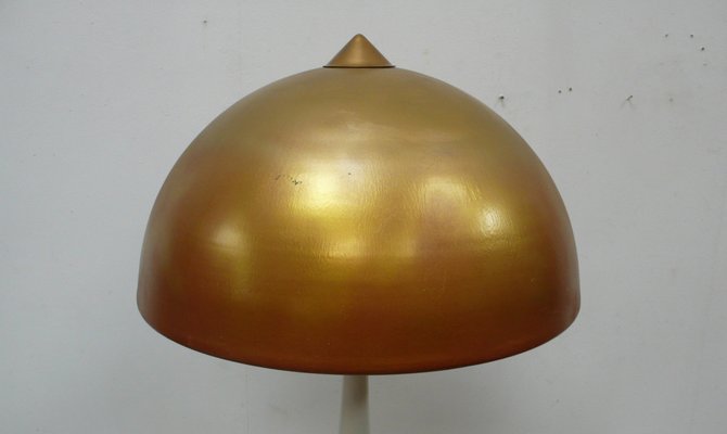 Column Floor Lamp in Wood and Metal with Gilt Bronze Shade, 1940s-HIZ-1807298