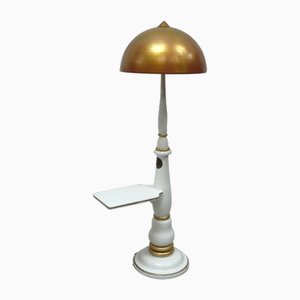 Column Floor Lamp in Wood and Metal with Gilt Bronze Shade, 1940s-HIZ-1807298