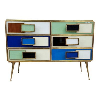 Commode with 6 Drawers in Multicolor Murano Glass, 1980s-BEW-1792266