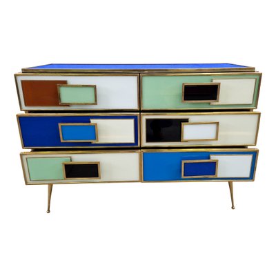 Commode with 6 Drawers in Multicolor Murano Glass, 1980s-BEW-1792266