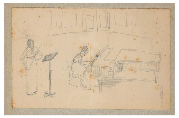 Concertino - Original Pencil Drawing by A.J.B. Roubille - Early 20th Century Early 20th Century-ZCI-761815