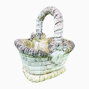 Concrete Garden Basket-Jardinière with Faux Basket Weave-WZZ-1326400