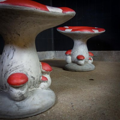 Concrete Mushrooms Painted Chair in Red with White Dots-IA-1412583