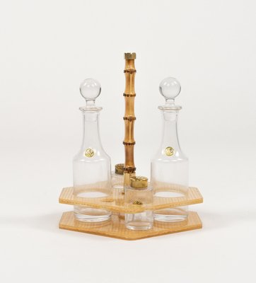 Condiment Set in Acrylic Glass, Wicker and Brass in the style of Christian Dior, Italy, 1970s, Set of 5-LYQ-2020943