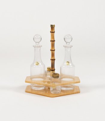 Condiment Set in Acrylic Glass, Wicker and Brass in the style of Christian Dior, Italy, 1970s, Set of 5-LYQ-2020943