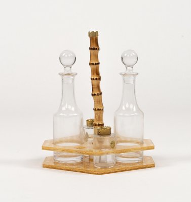 Condiment Set in Acrylic Glass, Wicker and Brass in the style of Christian Dior, Italy, 1970s, Set of 5-LYQ-2020944