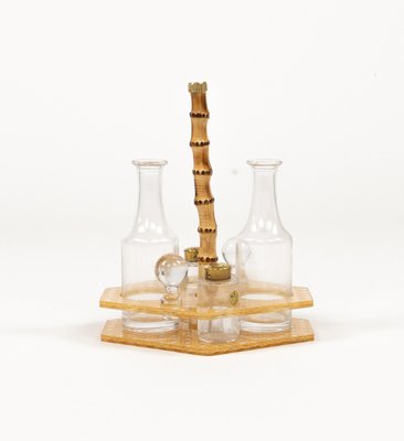 Condiment Set in Acrylic Glass, Wicker and Brass in the style of Christian Dior, Italy, 1970s, Set of 5-LYQ-2020944