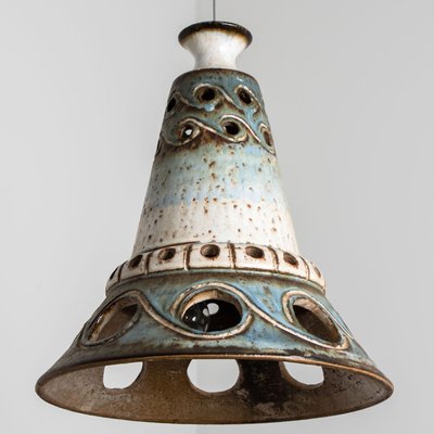 Cone Blue Ceramic Pendant Light, Denmark, 1970s-VDW-1735630