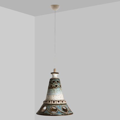 Cone Blue Ceramic Pendant Light, Denmark, 1970s-VDW-1735630