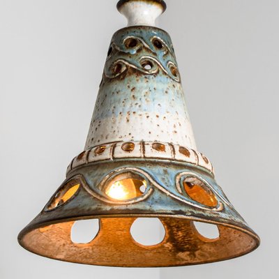 Cone Blue Ceramic Pendant Light, Denmark, 1970s-VDW-1735630