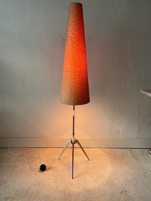 Cone Fabric Shade and White Metal Body Tripod Floor Lamp, Germany, 1950s-RDS-1146559