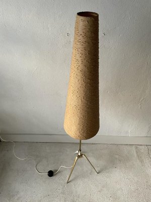 Cone Fabric Shade and White Metal Body Tripod Floor Lamp, Germany, 1950s-RDS-1146559