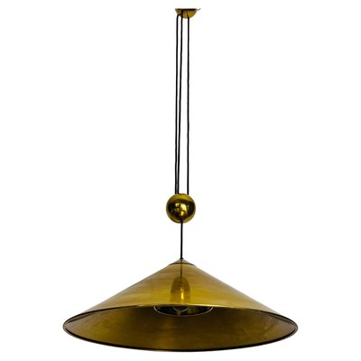 Cone Shaped Brass Pendant Lamp with Counterweight attributed to Florian Schulz, 1970s-PUK-2020860