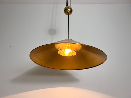 Cone Shaped Brass Pendant Lamp with Counterweight attributed to Florian Schulz, 1970s-PUK-2020860