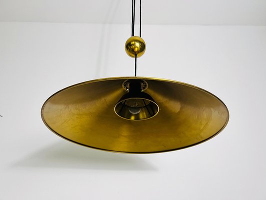 Cone Shaped Brass Pendant Lamp with Counterweight attributed to Florian Schulz, 1970s-PUK-2020860