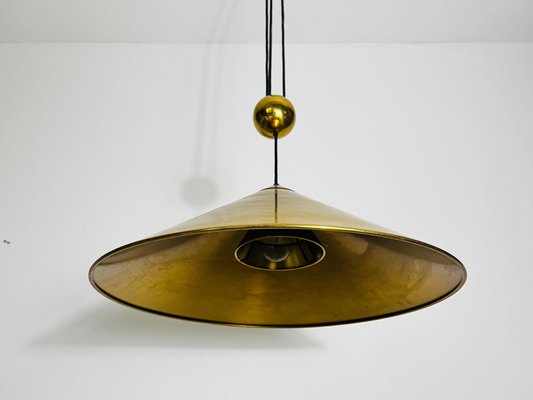 Cone Shaped Brass Pendant Lamp with Counterweight attributed to Florian Schulz, 1970s-PUK-2020860