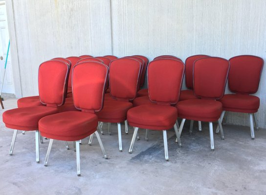 Conference or Dining Chairs in Steel and Red Wool, Set of 17-PSK-1002441