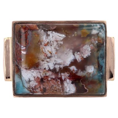 Confetti Agate 18 Karat Yellow Gold Signet Ring, 1950s-OLU-1763984