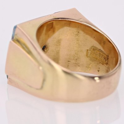 Confetti Agate 18 Karat Yellow Gold Signet Ring, 1950s-OLU-1763984