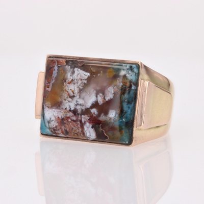 Confetti Agate 18 Karat Yellow Gold Signet Ring, 1950s-OLU-1763984