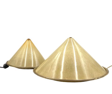 Conical Shaped Fiberglass and Brass Table Lamps, Italy, 1970s, Set of 2-TXN-1762845