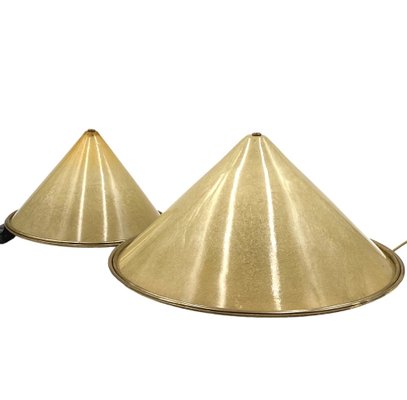 Conical Shaped Fiberglass and Brass Table Lamps, Italy, 1970s, Set of 2-TXN-1762845