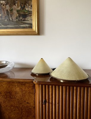 Conical Shaped Fiberglass and Brass Table Lamps, Italy, 1970s, Set of 2-TXN-1762845