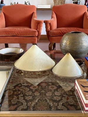 Conical Shaped Fiberglass and Brass Table Lamps, Italy, 1970s, Set of 2-TXN-1762845